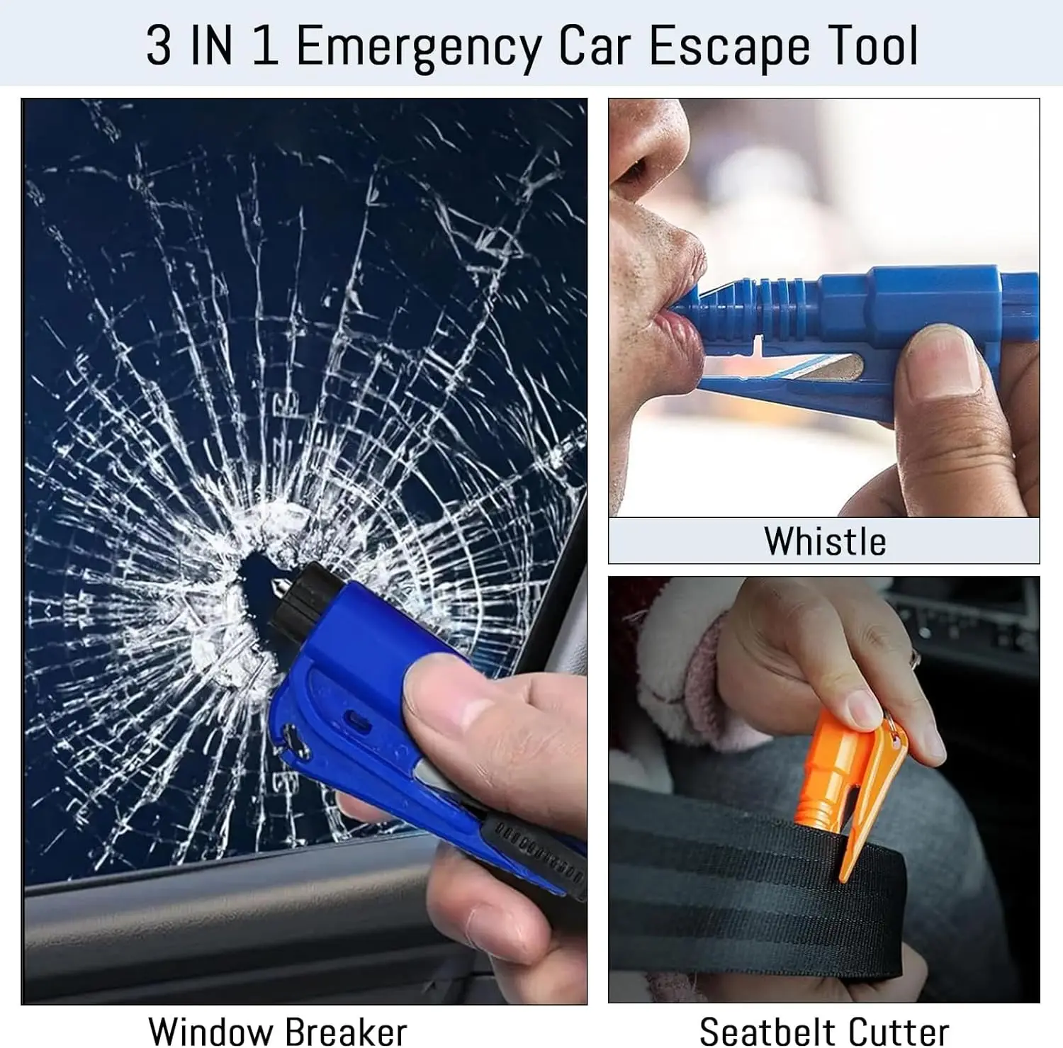 Car Emergency Tool Kit - ค้อนนิรภัยอเนกประสงค์ 3-in-1 สำหรับรถยนต์ ที่ทุบกระจก ตัดเข็มขัดนิรภัย ขนาดกะทัดรัด
