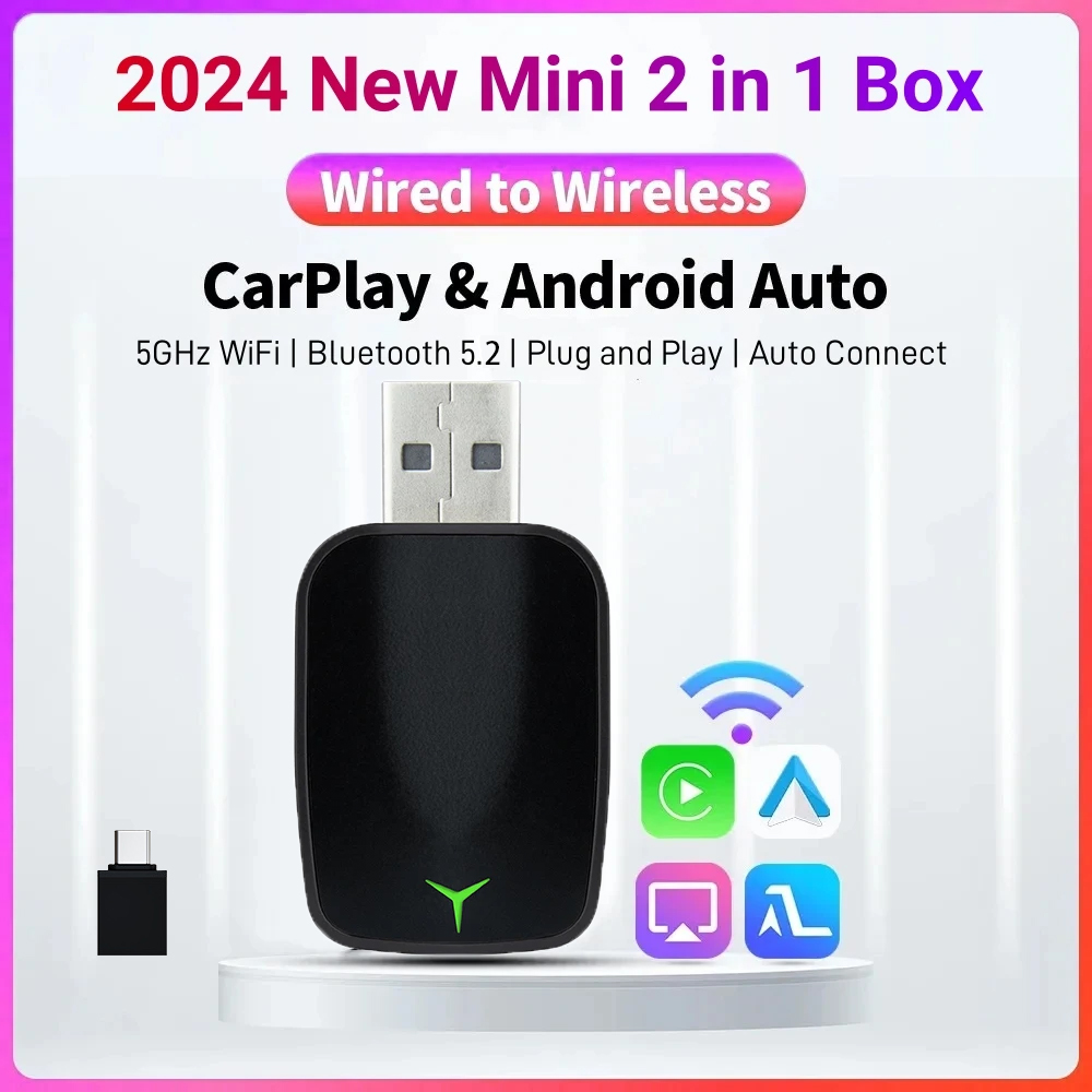 Car Accessories Usa - ใหม่แบบมีสายไร้สายCarplay Android 2 In 1 อะแดปเตอร์อัตโนมัติรถGadgetสมาร์ทกล่องPlug
